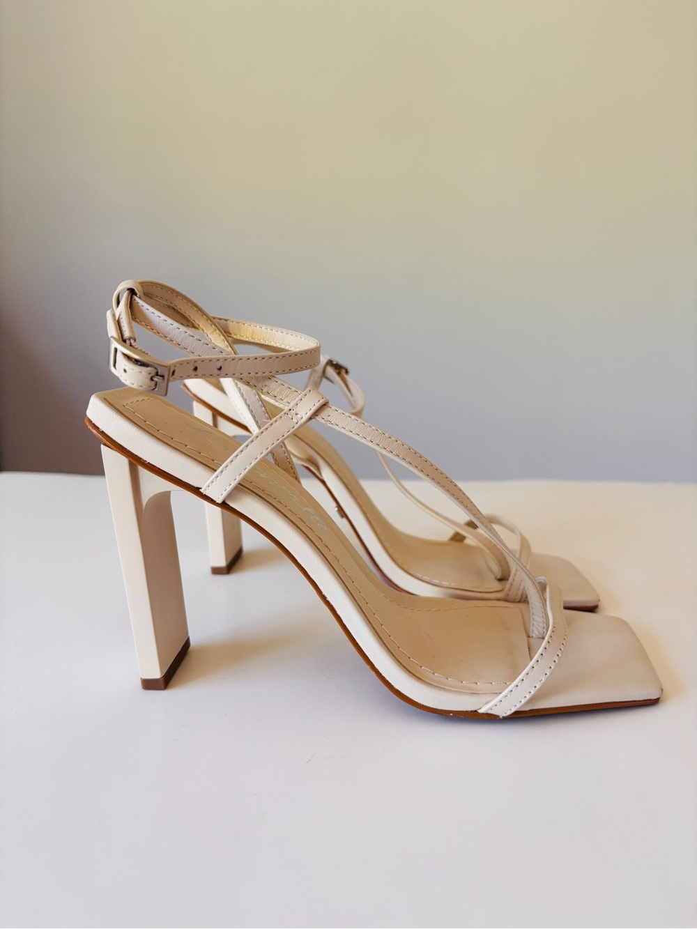 L’Intervalle Swing Off-White Strappy Square-Toe High Heel Sandals
